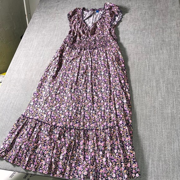 Old Navy Dresses & Skirts - Old Navy Waist Defined Midi Dress Womens Large Multicolor Floral Smocked Bodice
